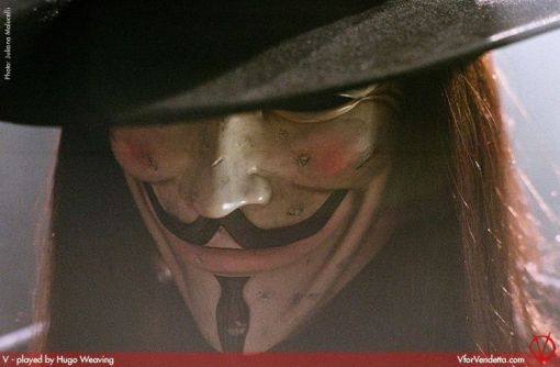 V for Vendetta Guy Fawkes Mask The credits tell us V was played by Hugo